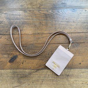 Prada - Saffiano Leather Logo Plaque ID Cardholder Lanyard - Light Pink